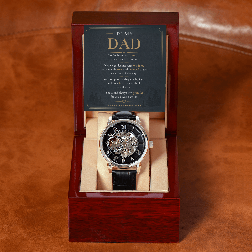 Openwork Watch for Dad, Personalized Father's Day Gift, Custom Message Card Watch, Father of the Bride Wedding Gift