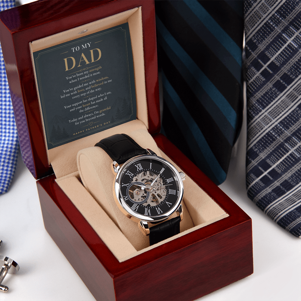 Openwork Watch for Dad, Personalized Father's Day Gift, Custom Message Card Watch, Father of the Bride Wedding Gift