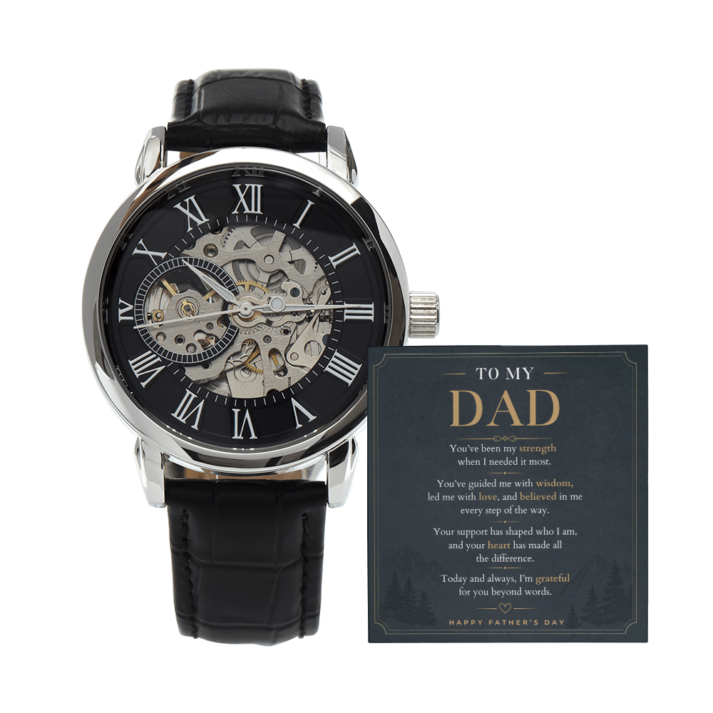 Openwork Watch for Dad, Personalized Father's Day Gift, Custom Message Card Watch, Father of the Bride Wedding Gift