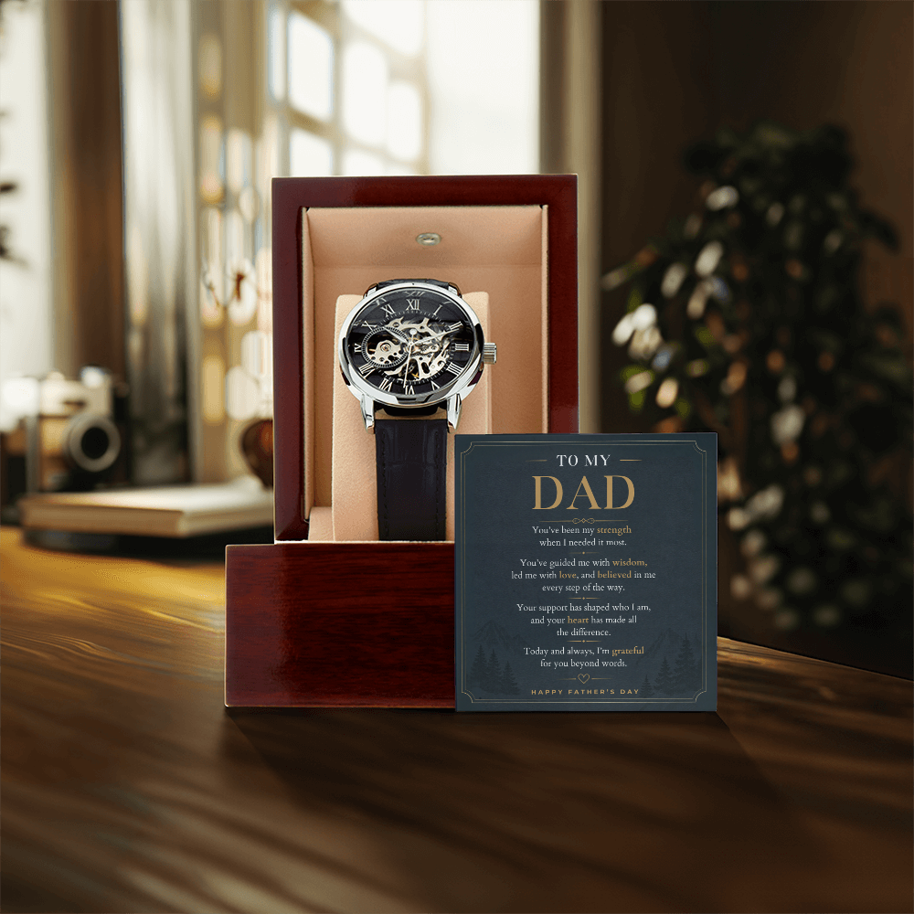 Openwork Watch for Dad, Personalized Father's Day Gift, Custom Message Card Watch, Father of the Bride Wedding Gift