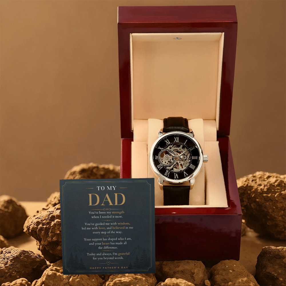 Openwork Watch for Dad, Personalized Father's Day Gift, Custom Message Card Watch, Father of the Bride Wedding Gift