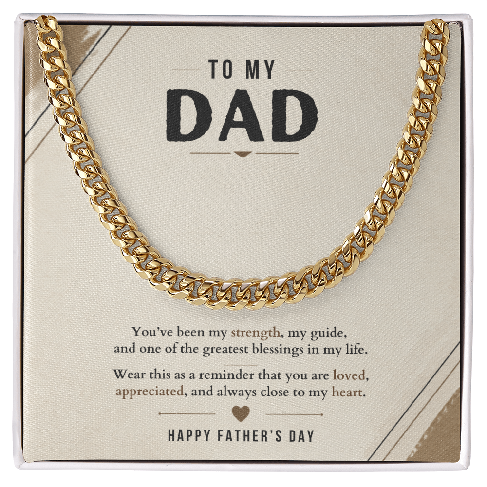 Father's Day Cuban Link Chain Necklace for Dad with Meaningful Message Card