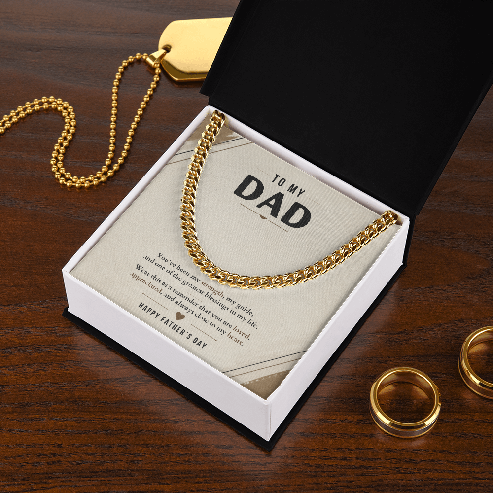 Father's Day Cuban Link Chain Necklace for Dad with Meaningful Message Card