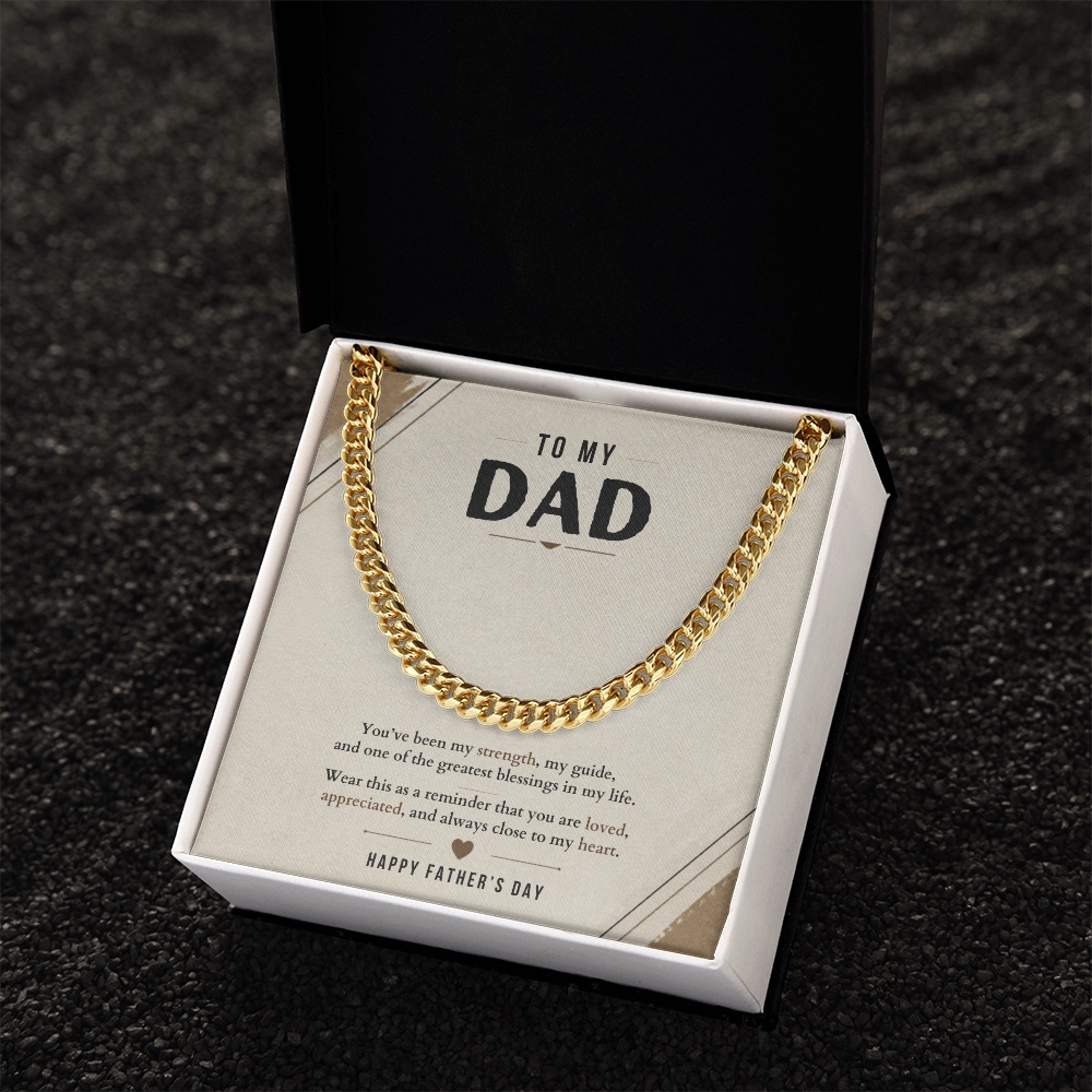 Father's Day Cuban Link Chain Necklace for Dad with Meaningful Message Card