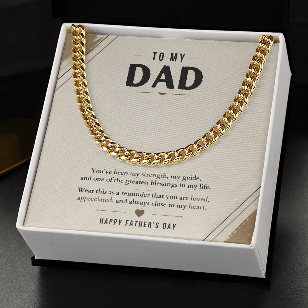 Father's Day Cuban Link Chain Necklace for Dad with Meaningful Message Card