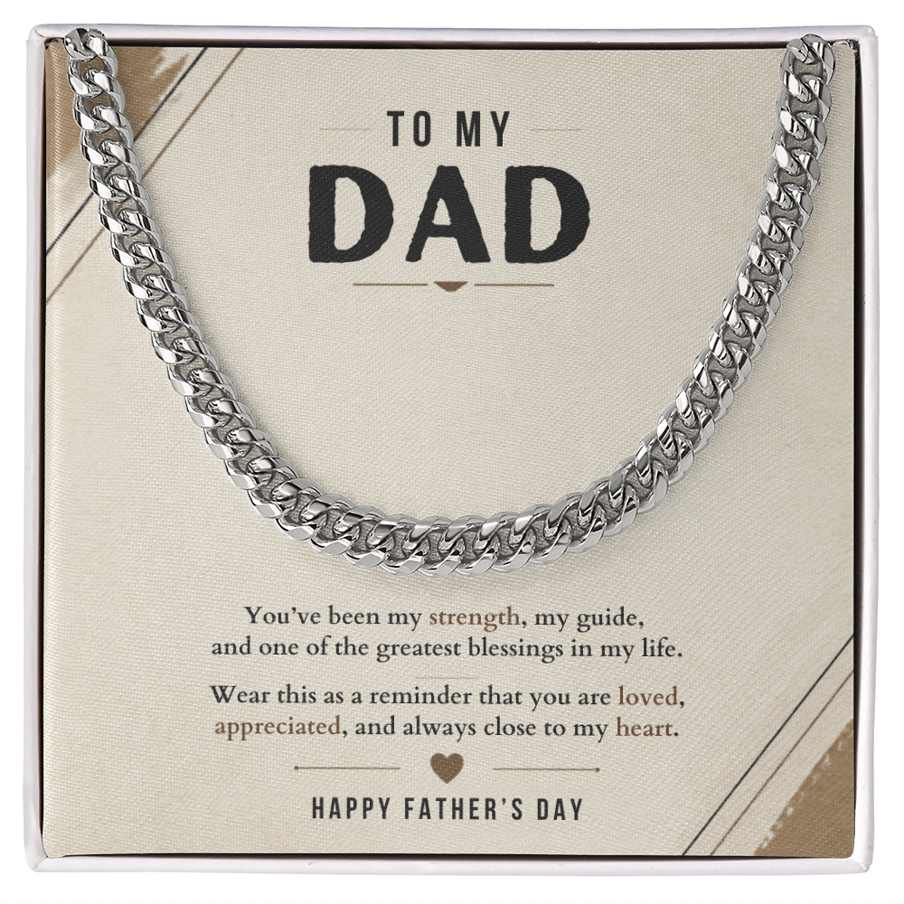 Father's Day Cuban Link Chain Necklace for Dad with Meaningful Message Card