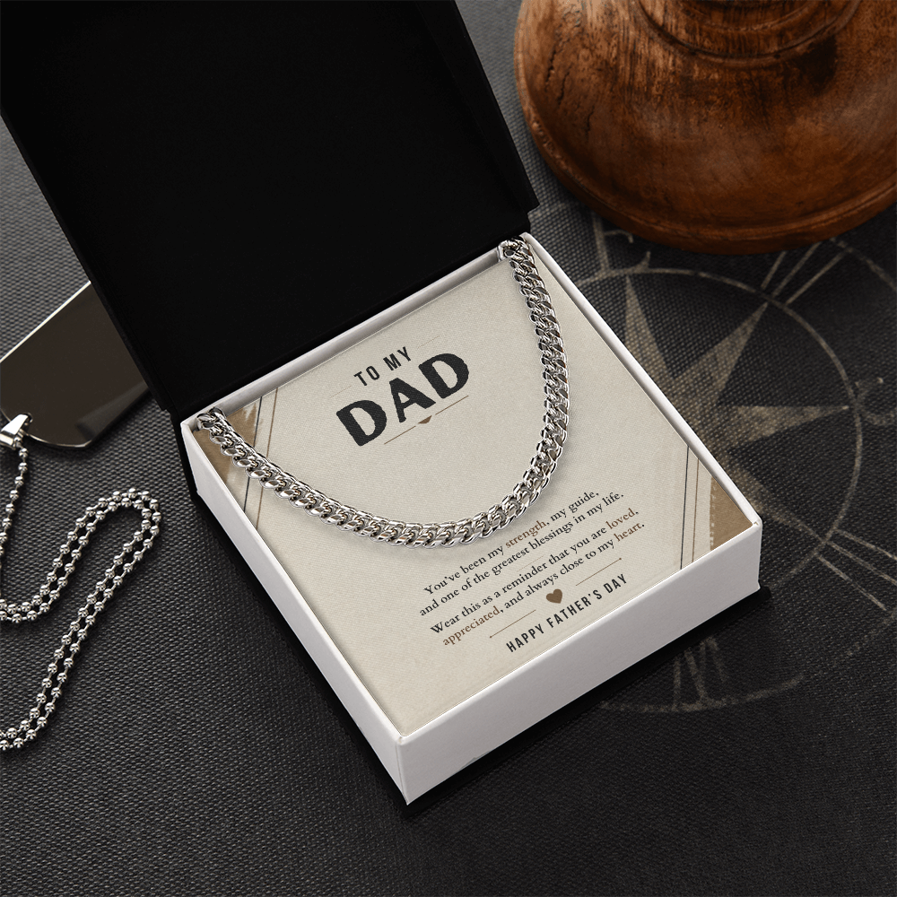 Father's Day Cuban Link Chain Necklace for Dad with Meaningful Message Card