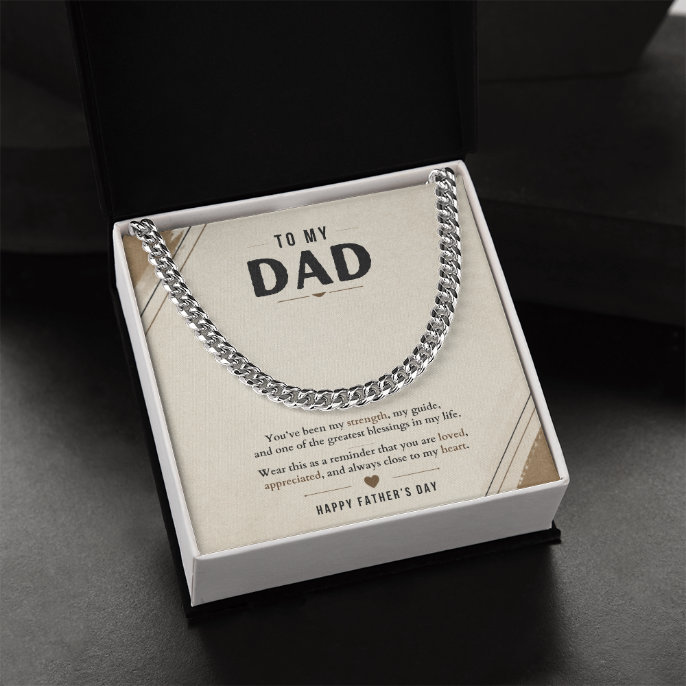 Father's Day Cuban Link Chain Necklace for Dad with Meaningful Message Card