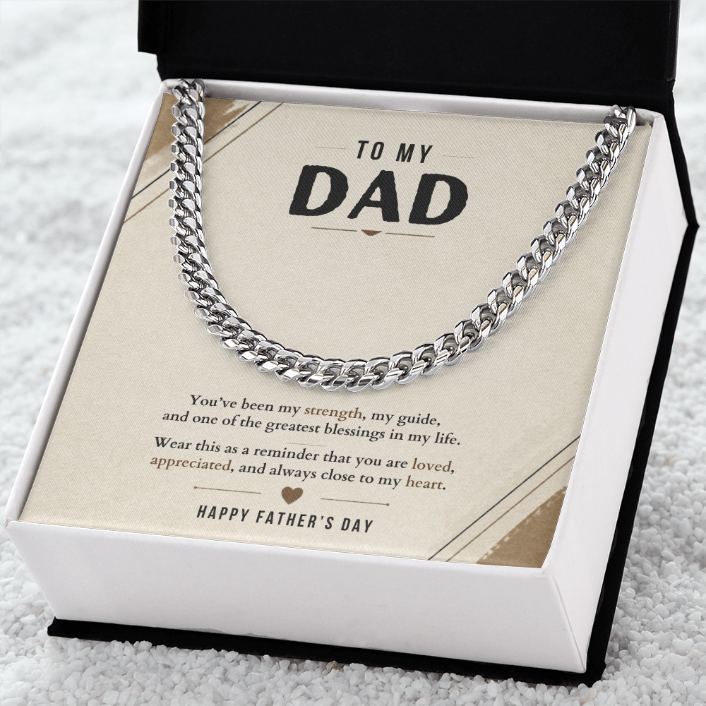 Father's Day Cuban Link Chain Necklace for Dad with Meaningful Message Card