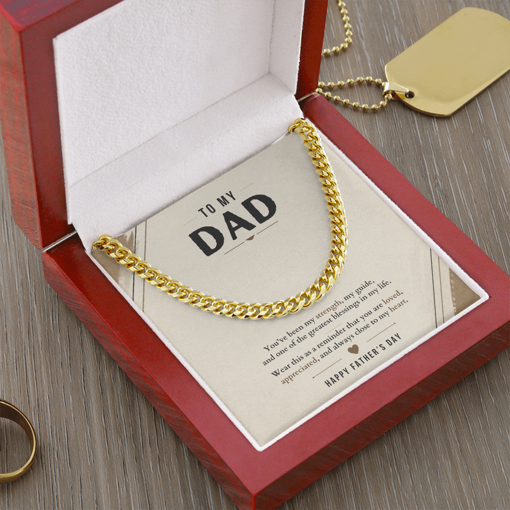 Father's Day Cuban Link Chain Necklace for Dad with Meaningful Message Card