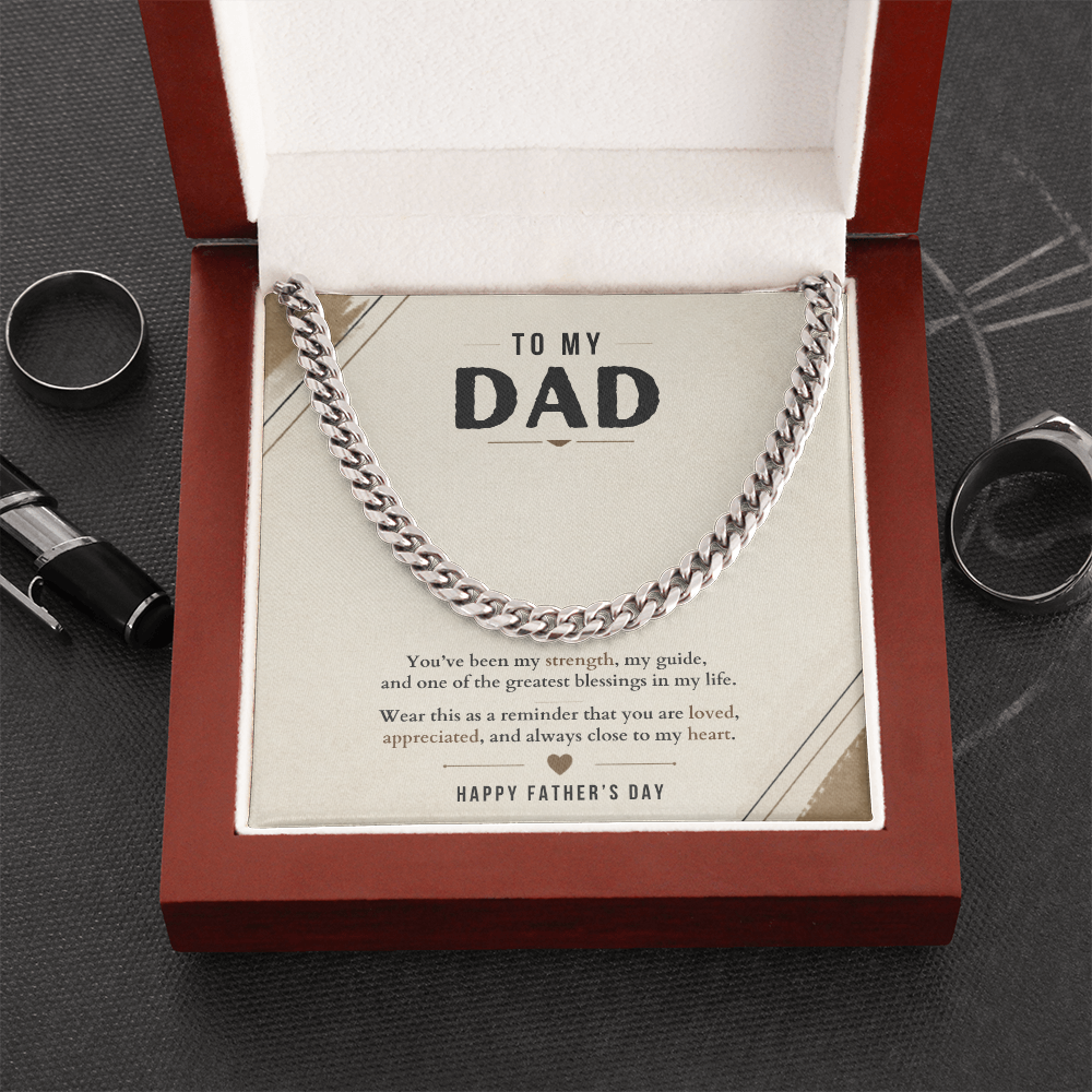 Father's Day Cuban Link Chain Necklace for Dad with Meaningful Message Card