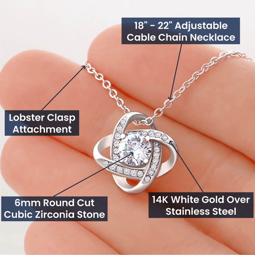 Mother of the Groom Necklace from Son, Wedding Day Gift for Mom, Love Knot Necklace with Personalized Message Card