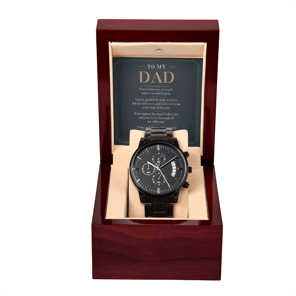 Father's Day Black Chronograph Watch with Meaningful Message Card for Dad
