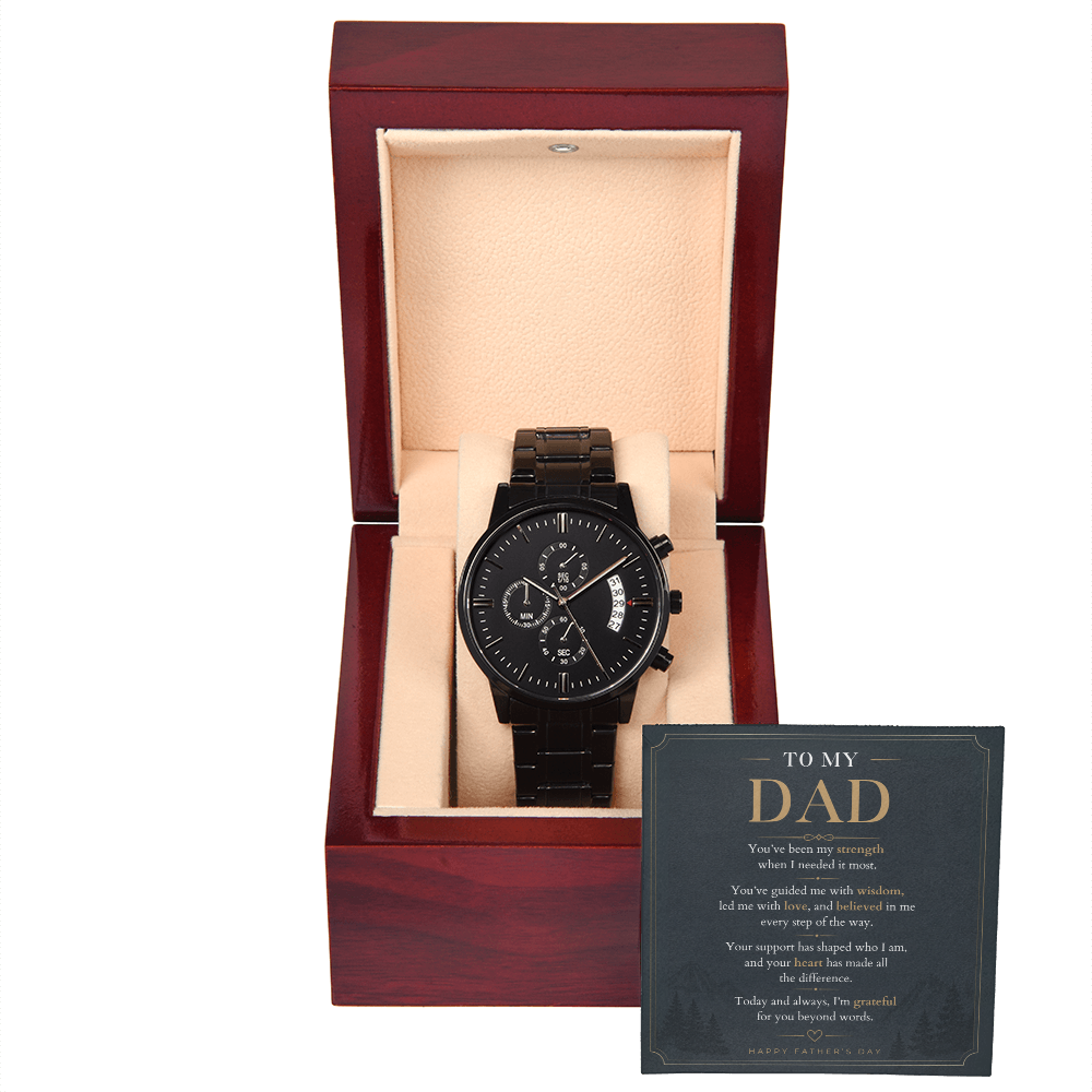 Father's Day Black Chronograph Watch with Meaningful Message Card for Dad