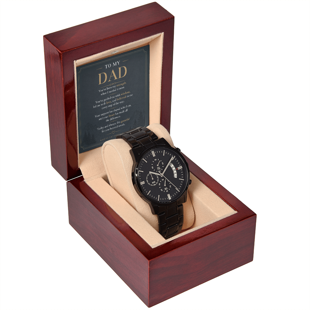Father's Day Black Chronograph Watch with Meaningful Message Card for Dad
