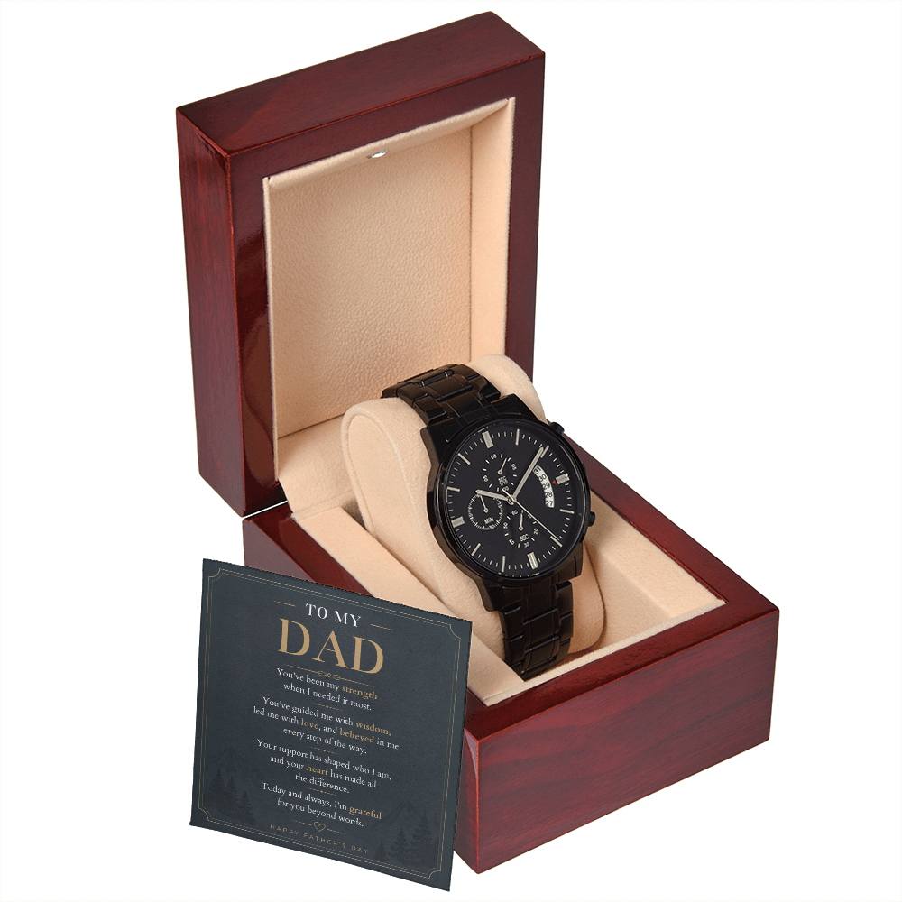 Father's Day Black Chronograph Watch with Meaningful Message Card for Dad