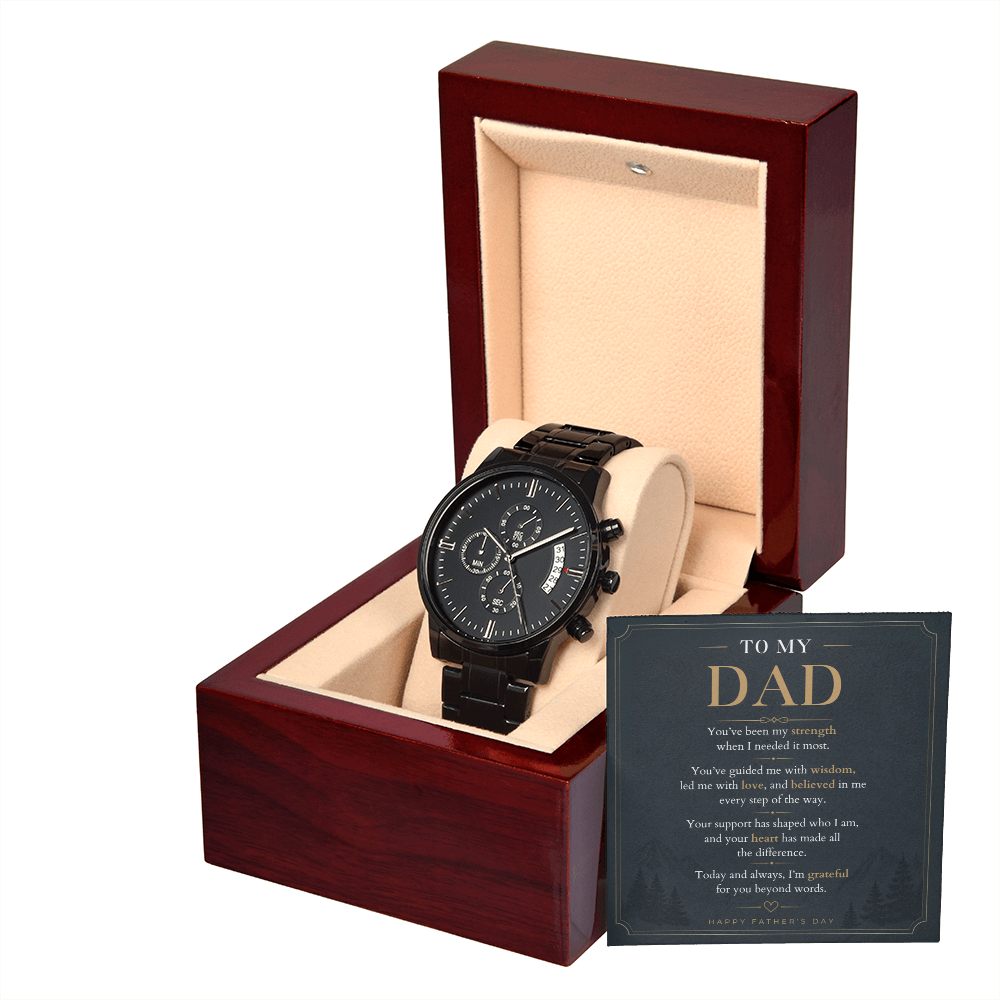 Father's Day Black Chronograph Watch with Meaningful Message Card for Dad