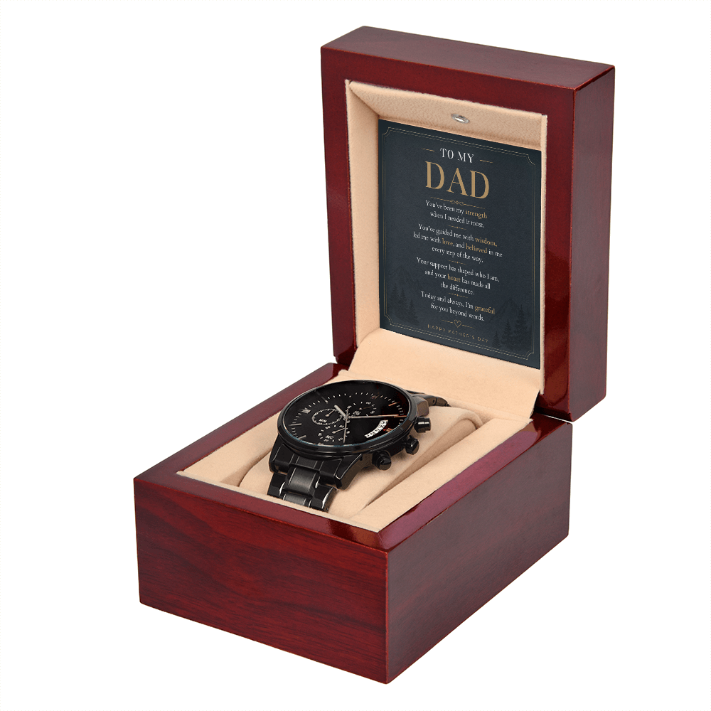 Father's Day Black Chronograph Watch with Meaningful Message Card for Dad