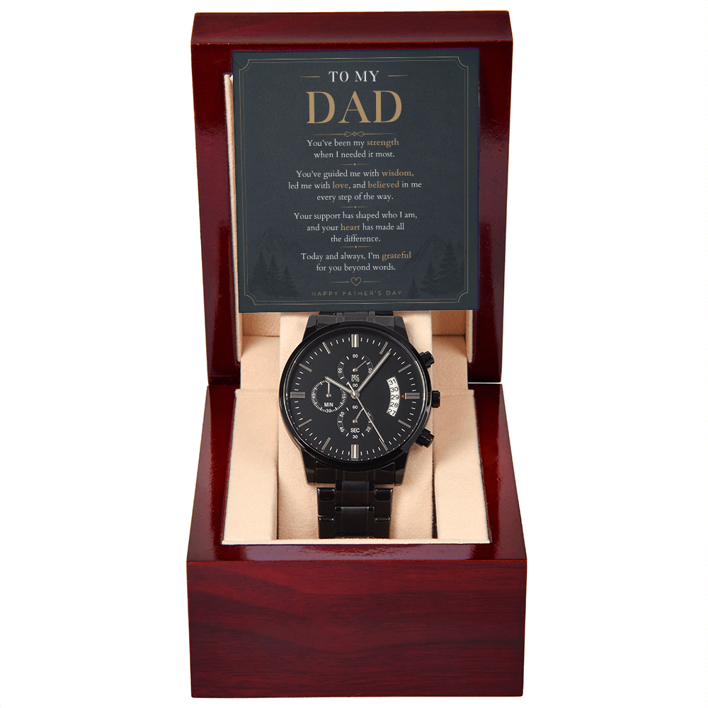Father's Day Black Chronograph Watch with Meaningful Message Card for Dad