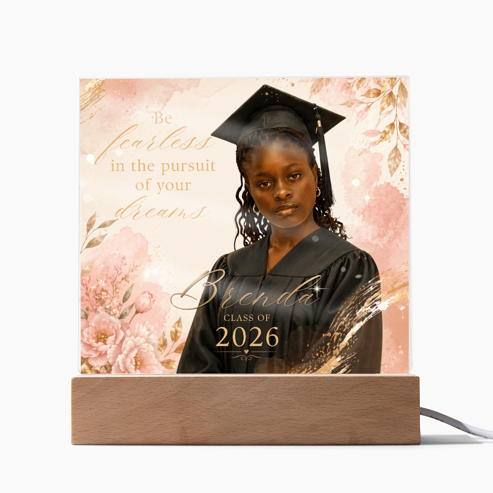 Personalized Floral Graduation LED Plaque for Her, Custom Class of 2026 Photo Keepsake
