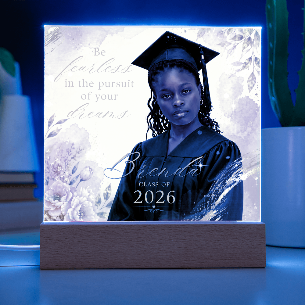 Personalized Floral Graduation LED Plaque for Her, Custom Class of 2026 Photo Keepsake