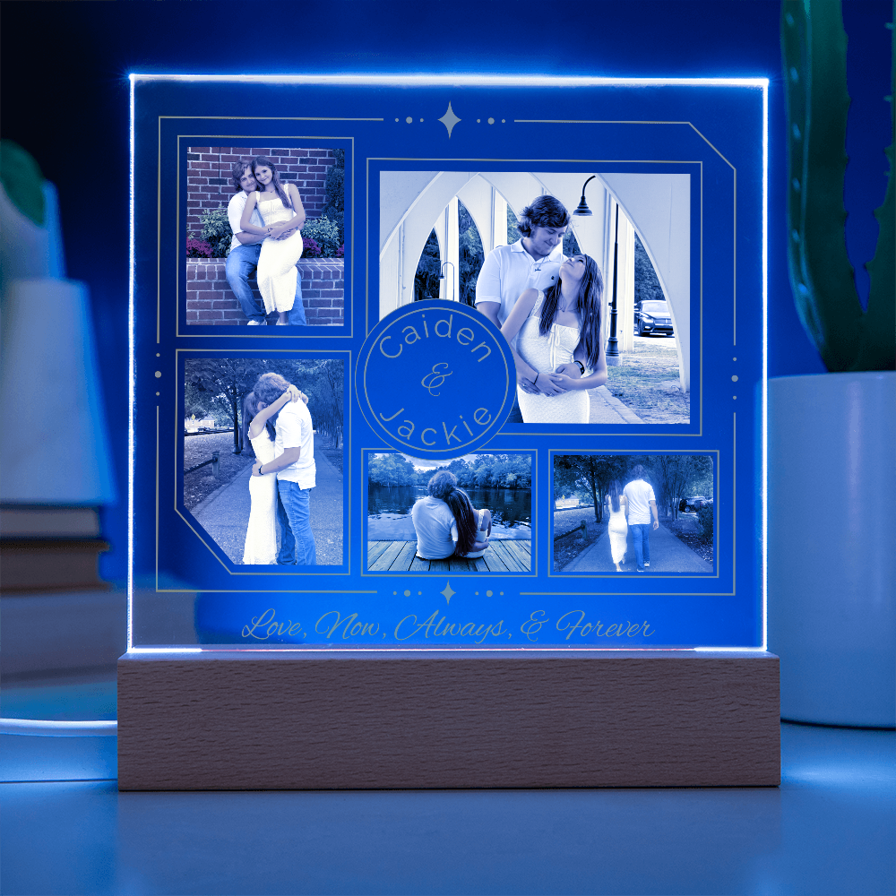 Personalized Couple Photo Plaque, Custom 5-Photo LED Light