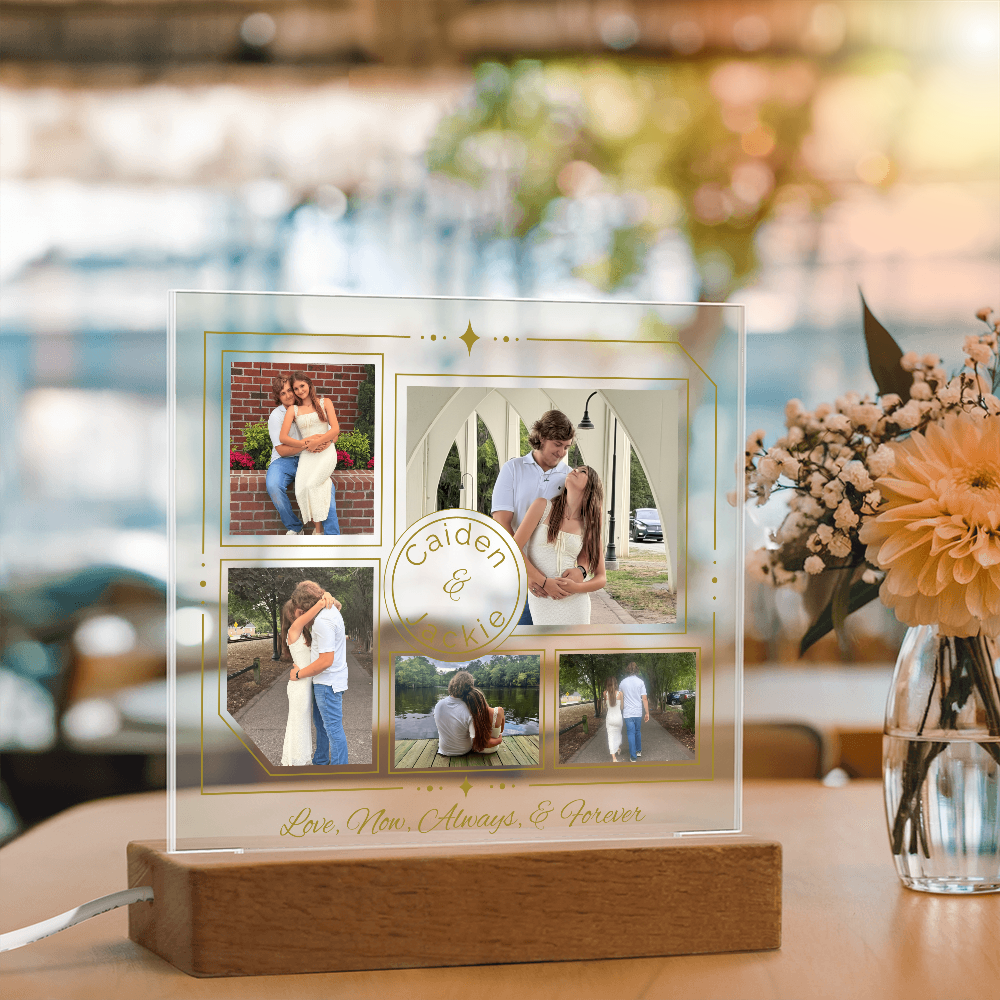 Personalized Couple Photo Plaque, Custom 5-Photo LED Light