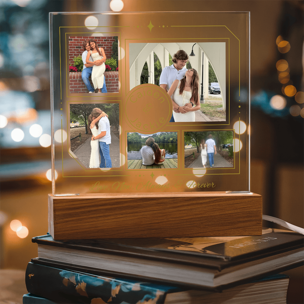 Personalized Couple Photo Plaque, Custom 5-Photo LED Light