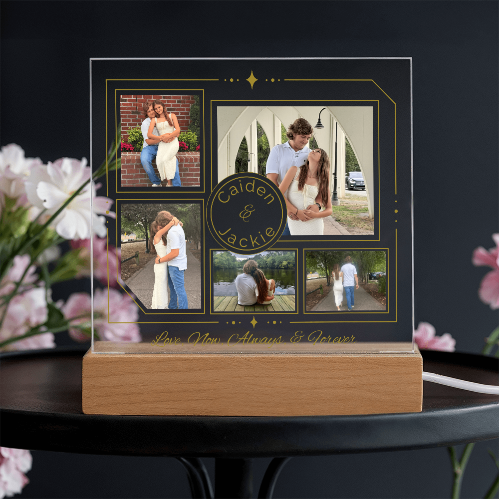 Personalized Couple Photo Plaque, Custom 5-Photo LED Light