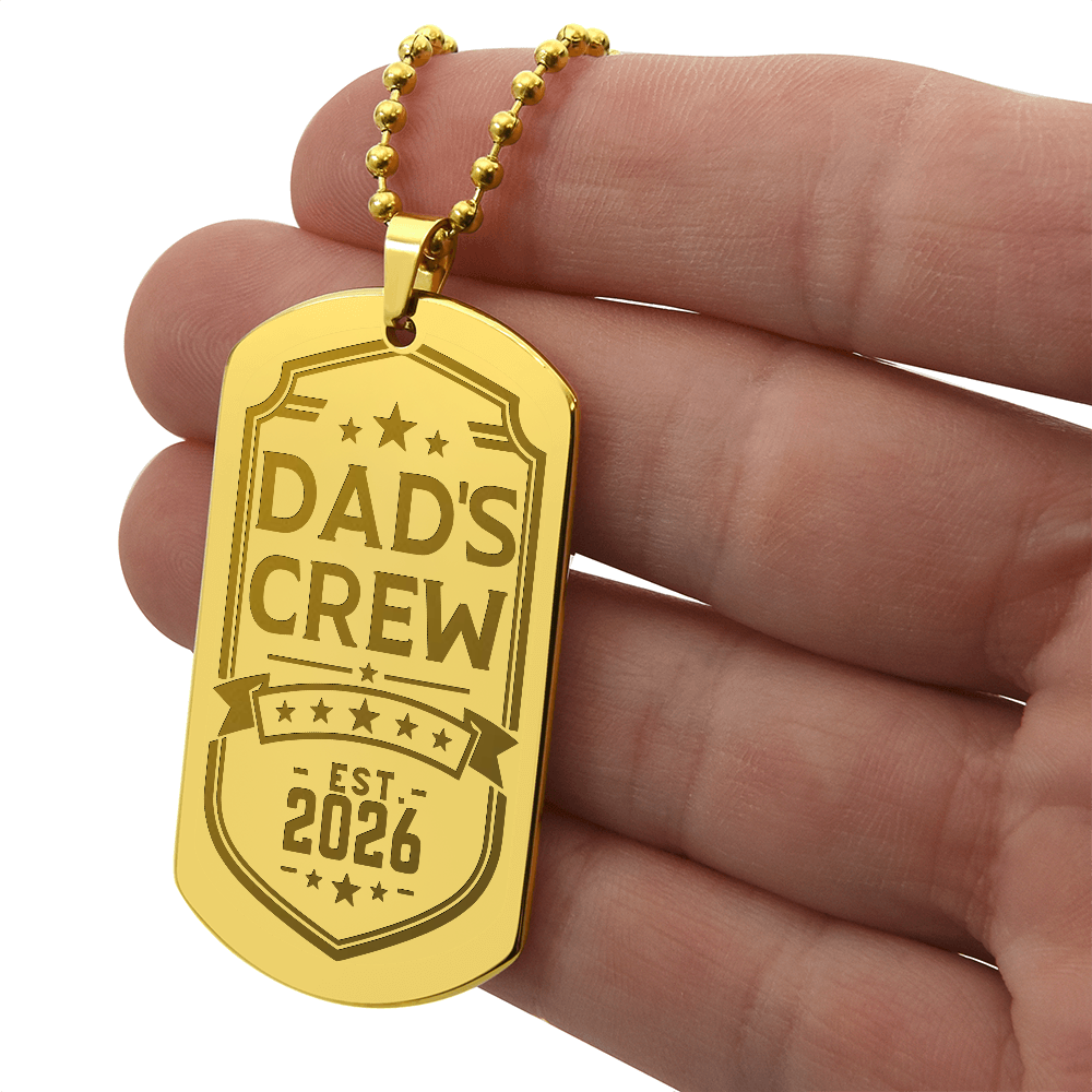 Dad's Crew Engraved Dog Tag Necklace with Custom Back Engraving
