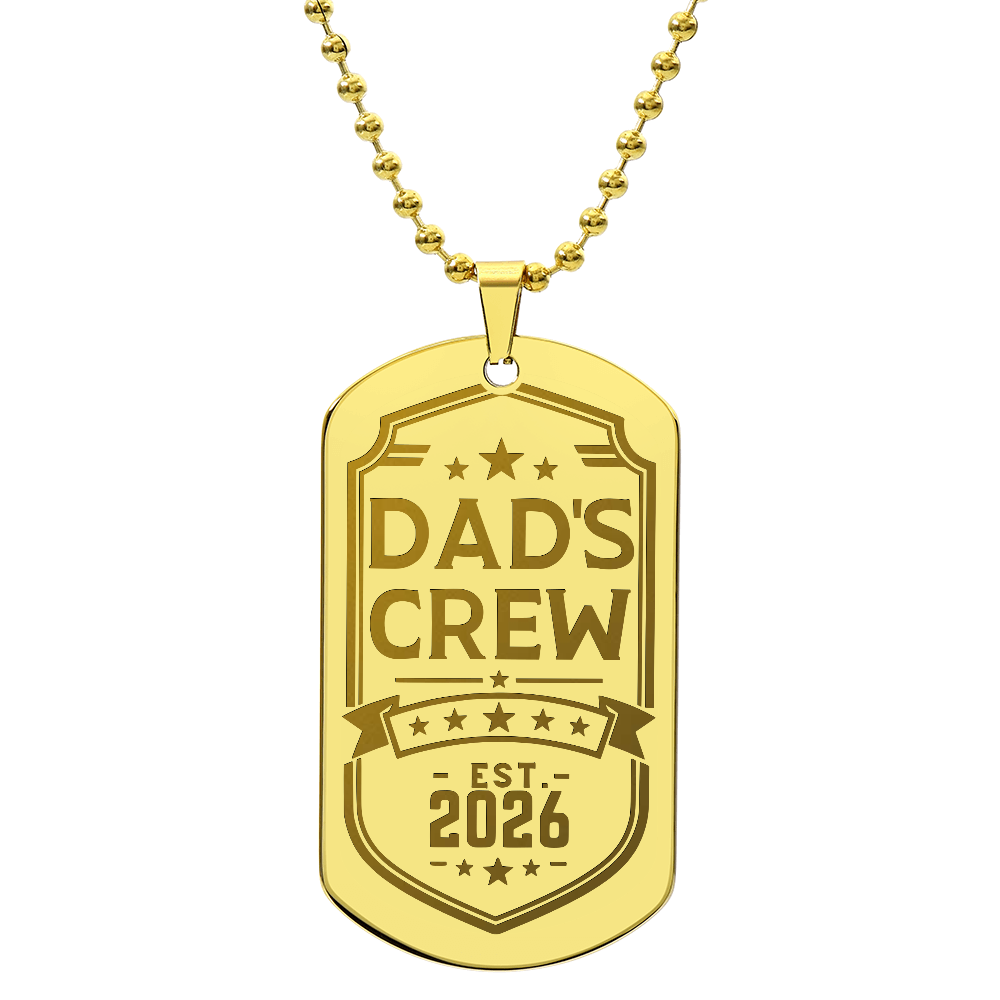 Dad's Crew Engraved Dog Tag Necklace with Custom Back Engraving