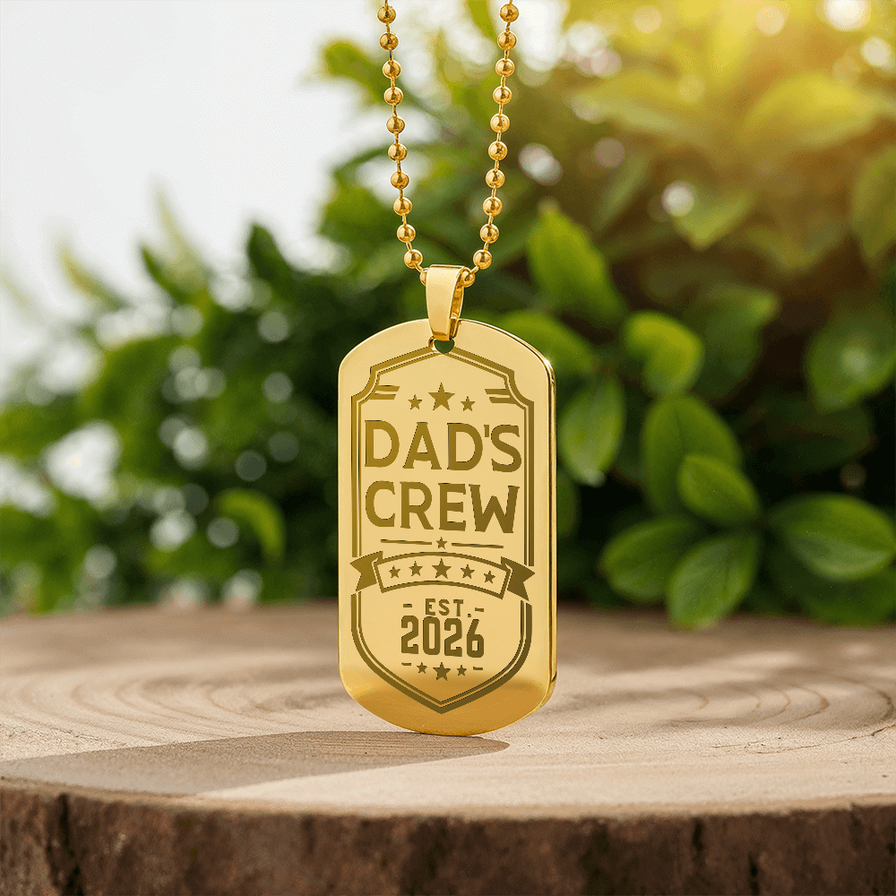 Dad's Crew Engraved Dog Tag Necklace with Custom Back Engraving