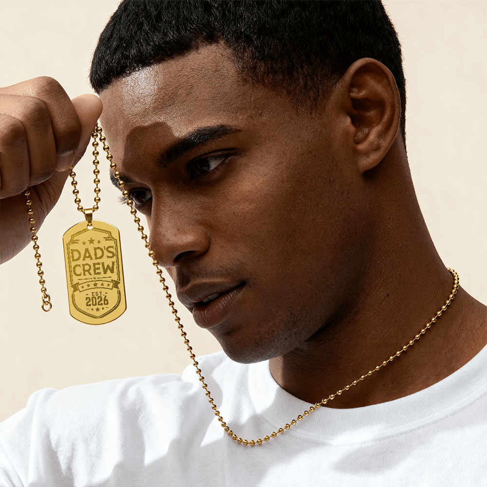 Dad's Crew Engraved Dog Tag Necklace with Custom Back Engraving