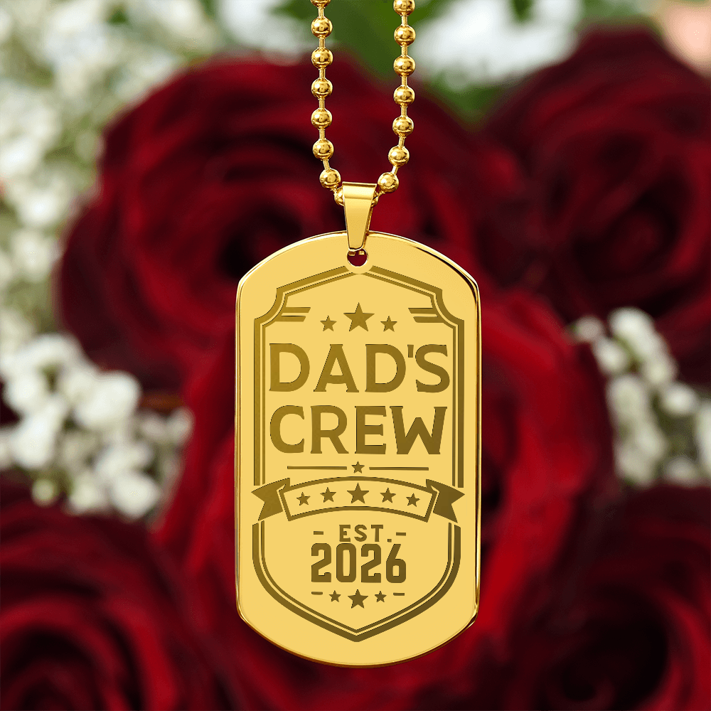 Dad's Crew Engraved Dog Tag Necklace with Custom Back Engraving