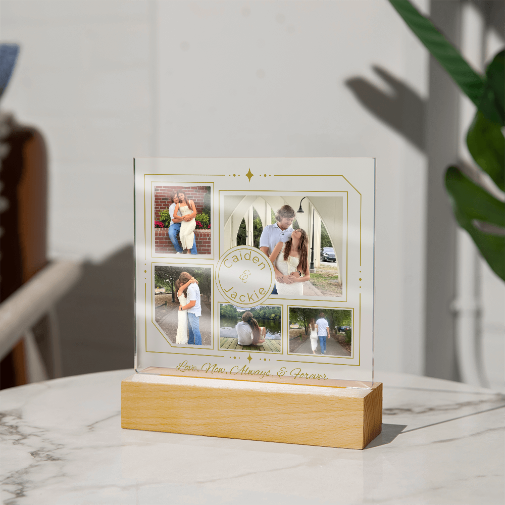 Personalized Couple Photo Plaque, Custom 5-Photo LED Light