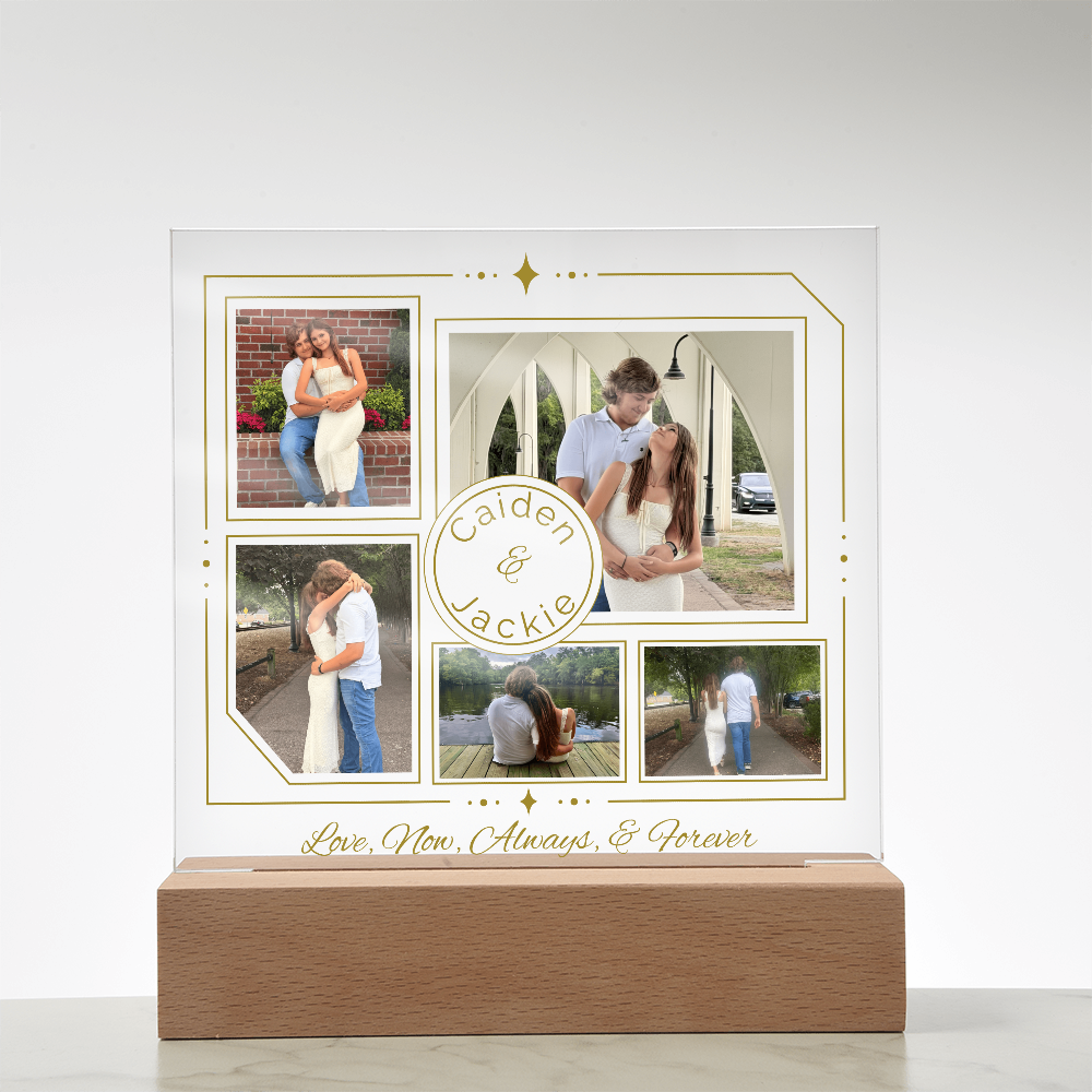 Personalized Couple Photo Plaque, Custom 5-Photo LED Light
