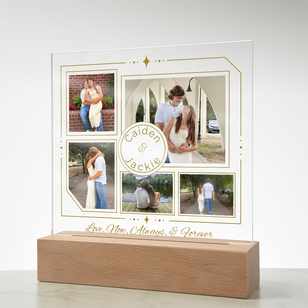 Personalized Couple Photo Plaque, Custom 5-Photo LED Light
