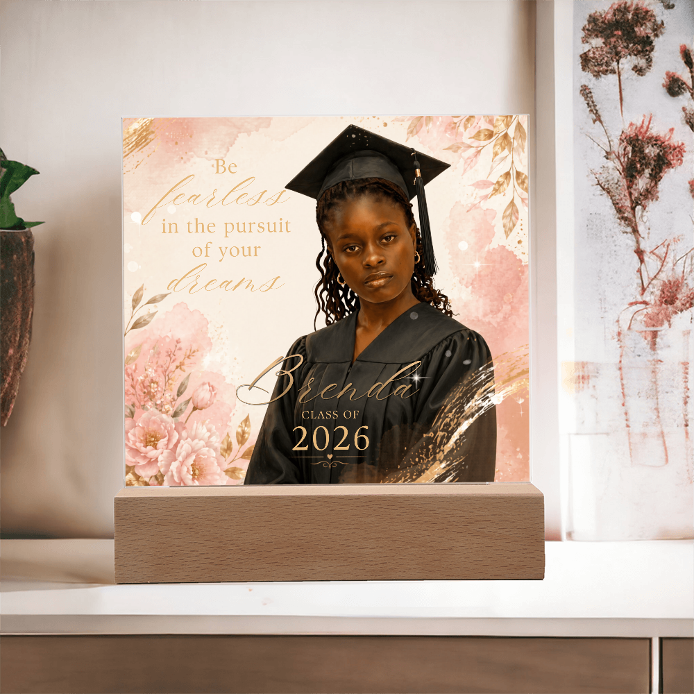 Personalized Floral Graduation LED Plaque for Her, Custom Class of 2026 Photo Keepsake