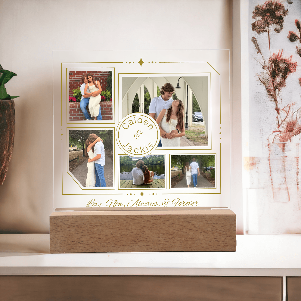 Personalized Couple Photo Plaque, Custom 5-Photo LED Light