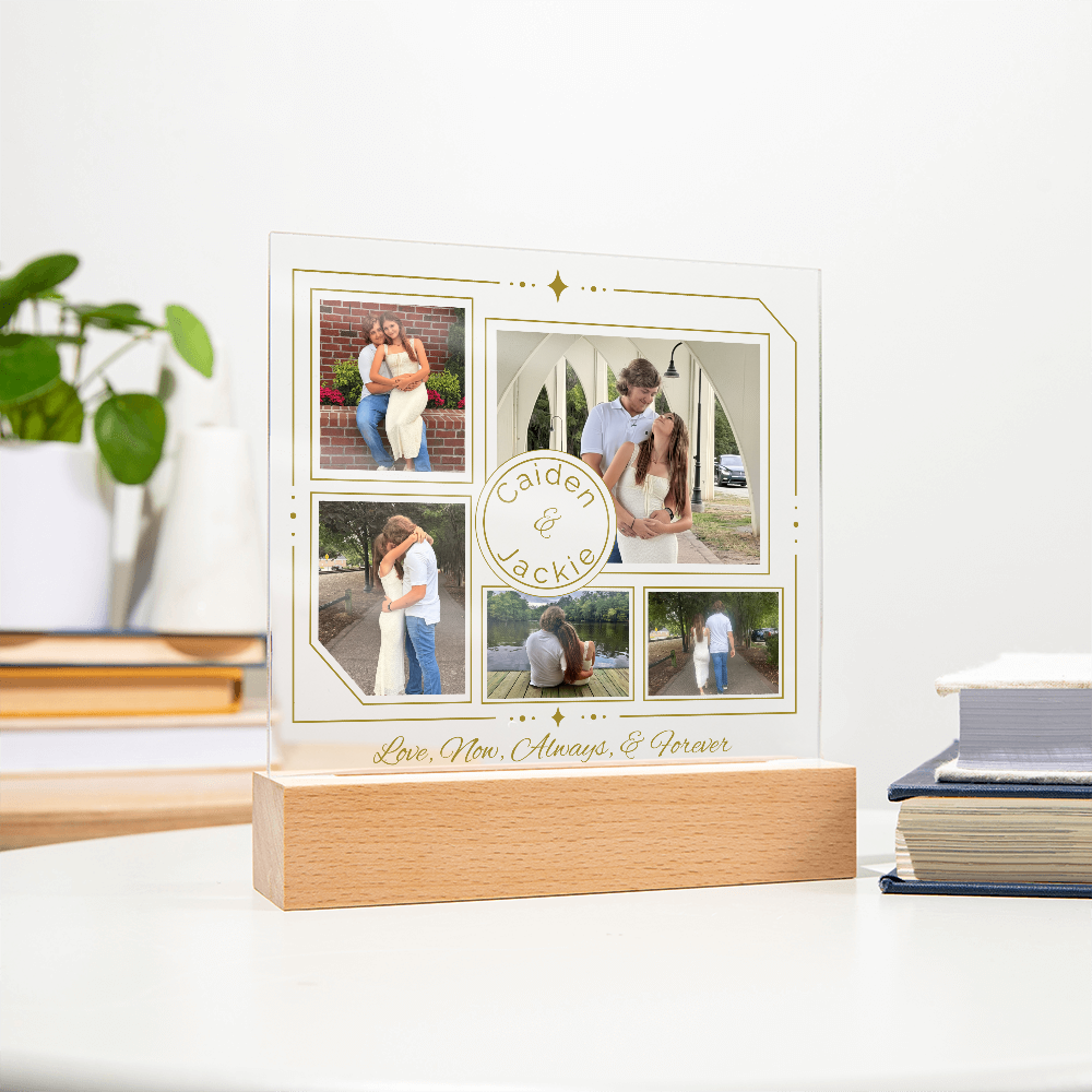 Personalized Couple Photo Plaque, Custom 5-Photo LED Light