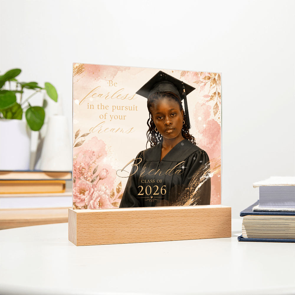 Personalized Floral Graduation LED Plaque for Her, Custom Class of 2026 Photo Keepsake
