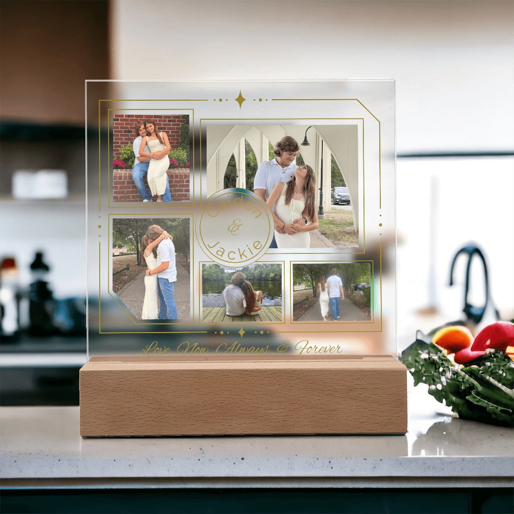 Personalized Couple Photo Plaque, Custom 5-Photo LED Light