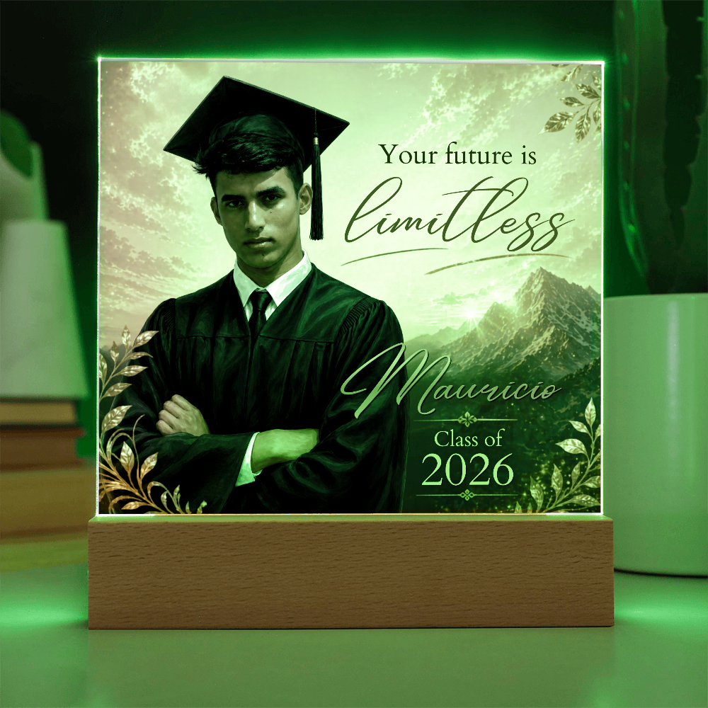 Custom Graduation Photo Acrylic Plaque for Him, Personalized Class of 2026 Mountain LED Keepsake Gift