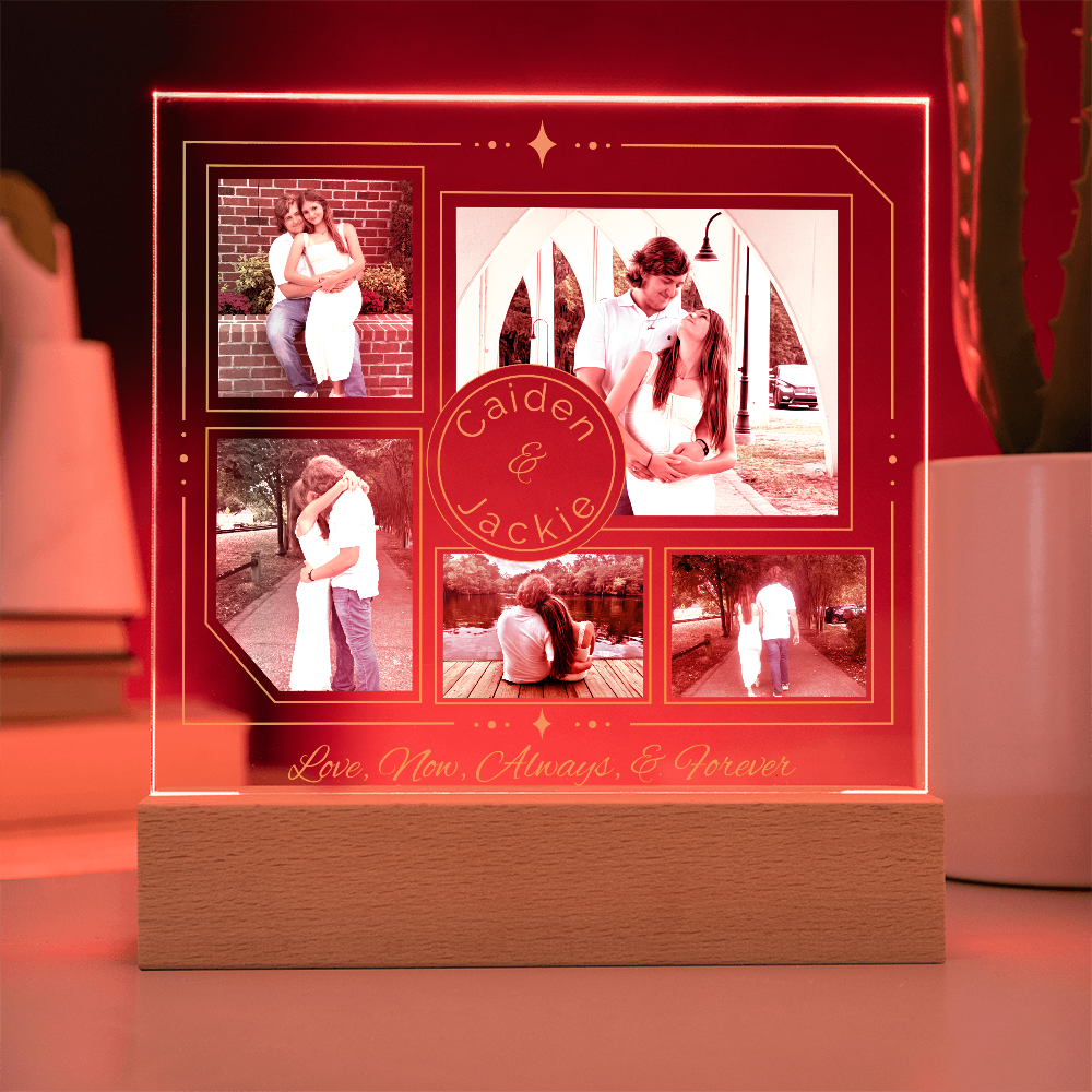 Personalized Couple Photo Plaque, Custom 5-Photo LED Light