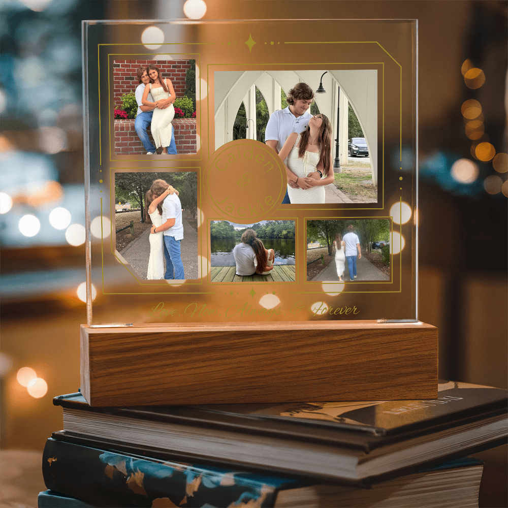 Personalized Couple Photo Plaque, Custom 5-Photo LED Light