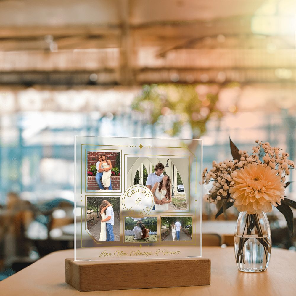 Personalized Couple Photo Plaque, Custom 5-Photo LED Light