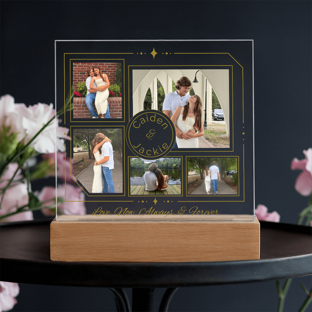Personalized Couple Photo Plaque, Custom 5-Photo LED Light
