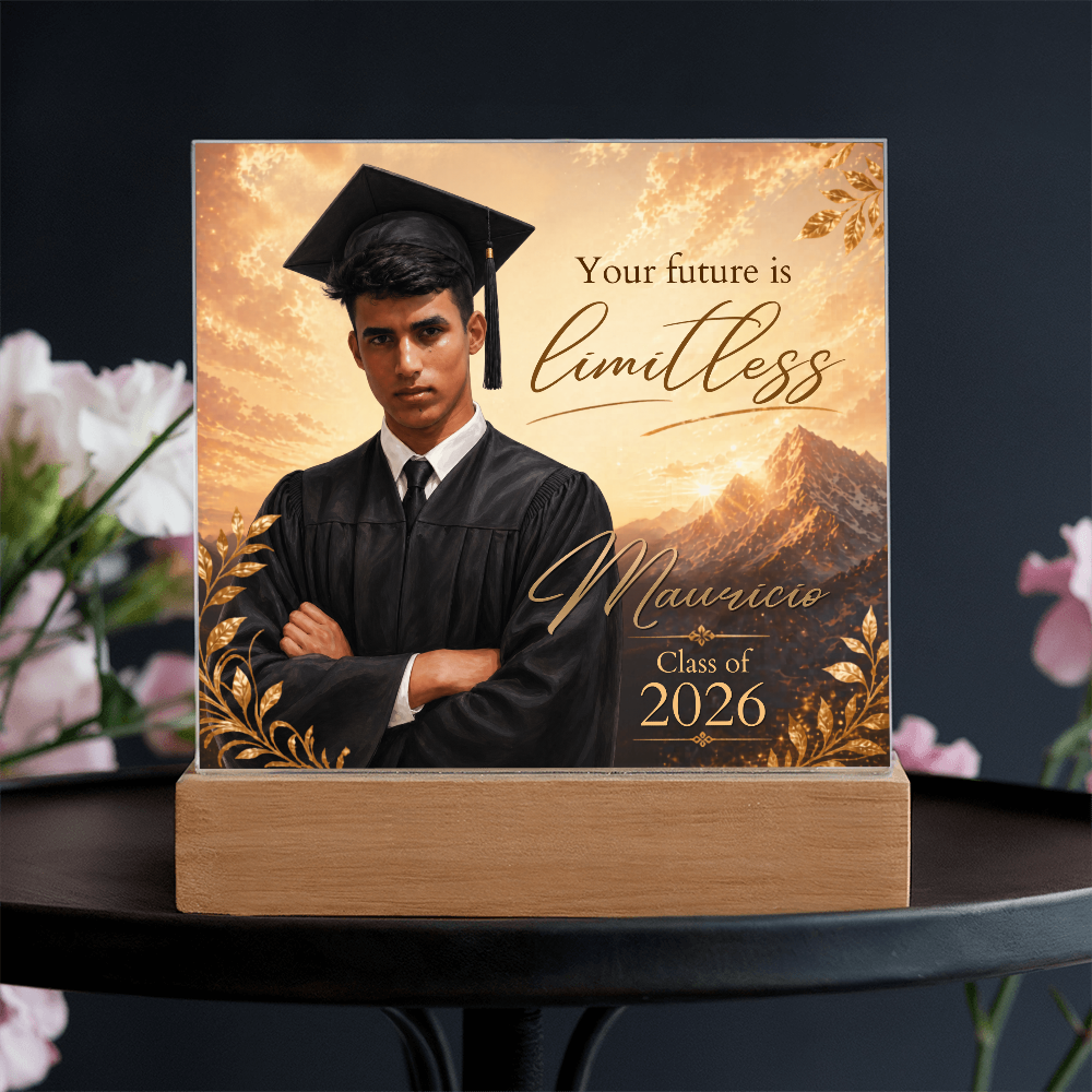 Custom Graduation Photo Acrylic Plaque for Him, Personalized Class of 2026 Mountain LED Keepsake Gift