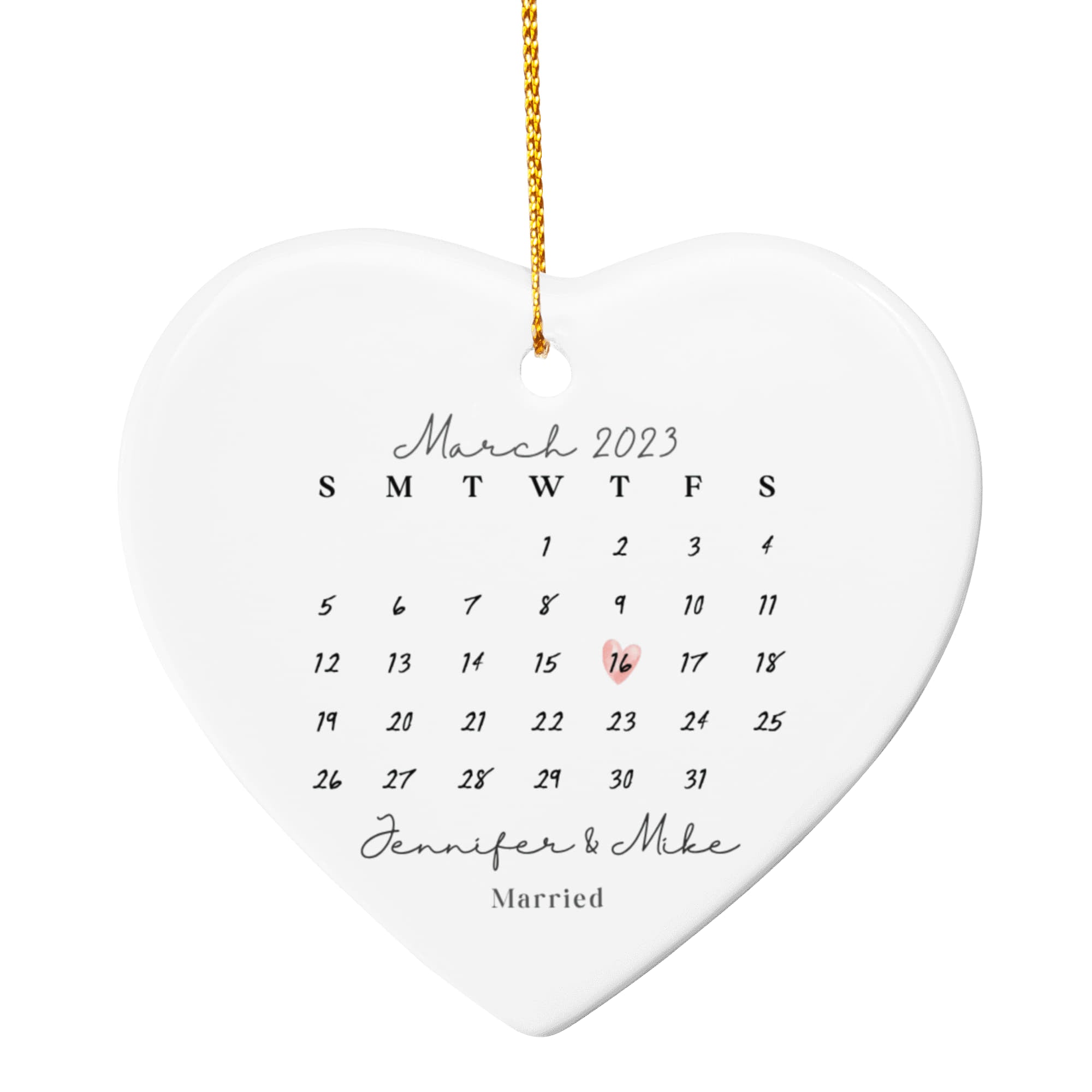 Personalized Wedding Date Ornament, Custom Calendar Heart Ornament, First Christmas Married Gift, Anniversary Keepsake Ornament