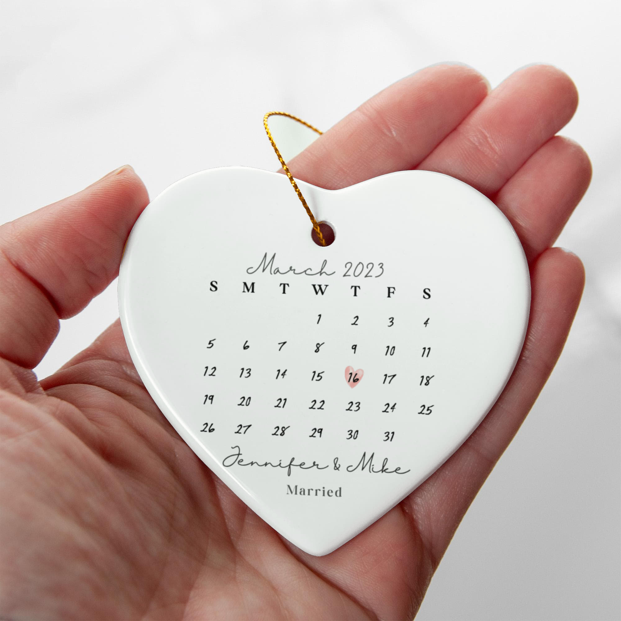Personalized Wedding Date Ornament, Custom Calendar Heart Ornament, First Christmas Married Gift, Anniversary Keepsake Ornament